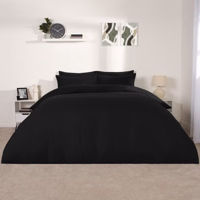 Brentfords Single Microfibre Polyester Duvet Cover and Pillowcase Set, Black, W/D/H: 135 x 200 cm – 4