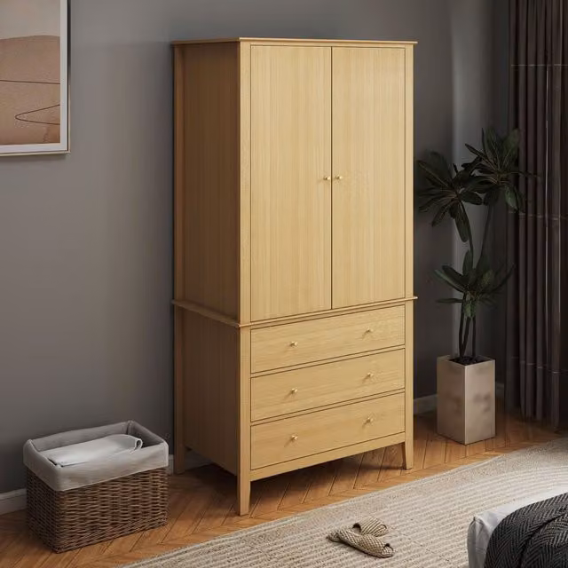 Henley Light Oak Effect 2 Door and 3 Drawer Wardrobe with Metal Runners