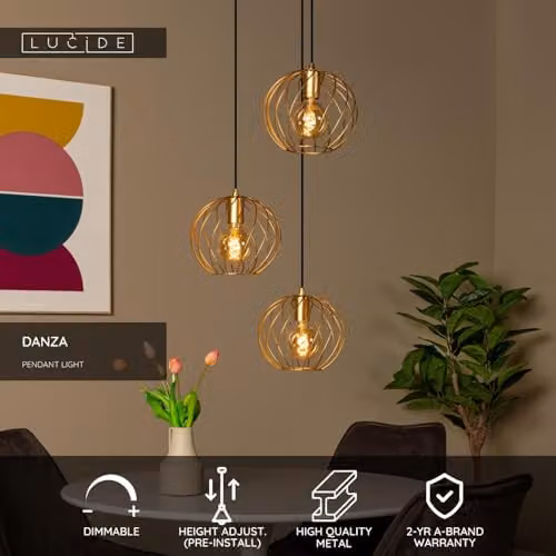 Lucide Danza Pendant Light in Gold/Brass, Diameter: 50 cm – 2