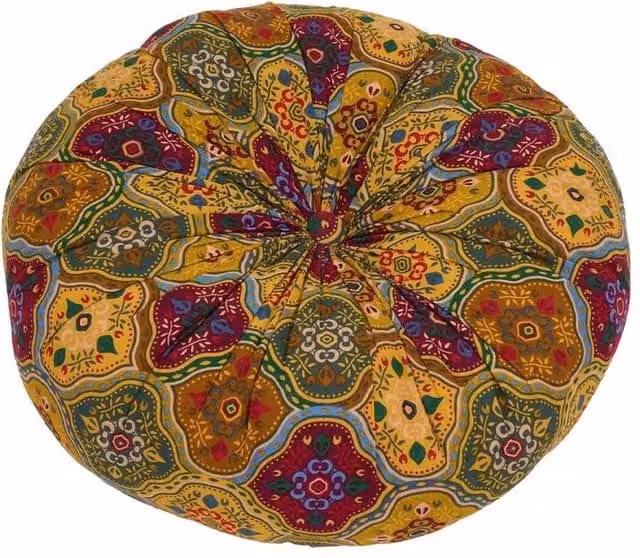 PAWNORA Yellow Round Floor Cushion, Diameter: 50 cm, Thickness: 8 cm