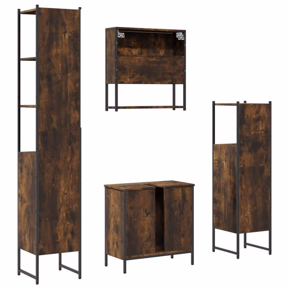 Berkfield Home 4 Piece Industrial Bathroom Furniture Set in Smoked Oak Brown – 3