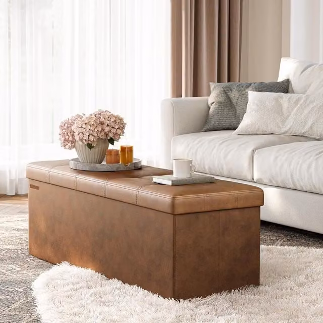 The Bazaarist Storage Ottoman Bench with Hinged Lid in Brown