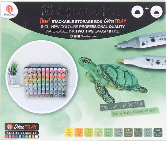 DecoTime Pack of 10 Multicolour Aqua Brush Ink Markers