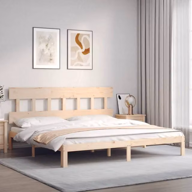 Berkfield Home Beautiful Bed Frame with Headboard in Beige Solid Pine Wood, W/D/H: 200 x 203.5 x 81 cm – 1