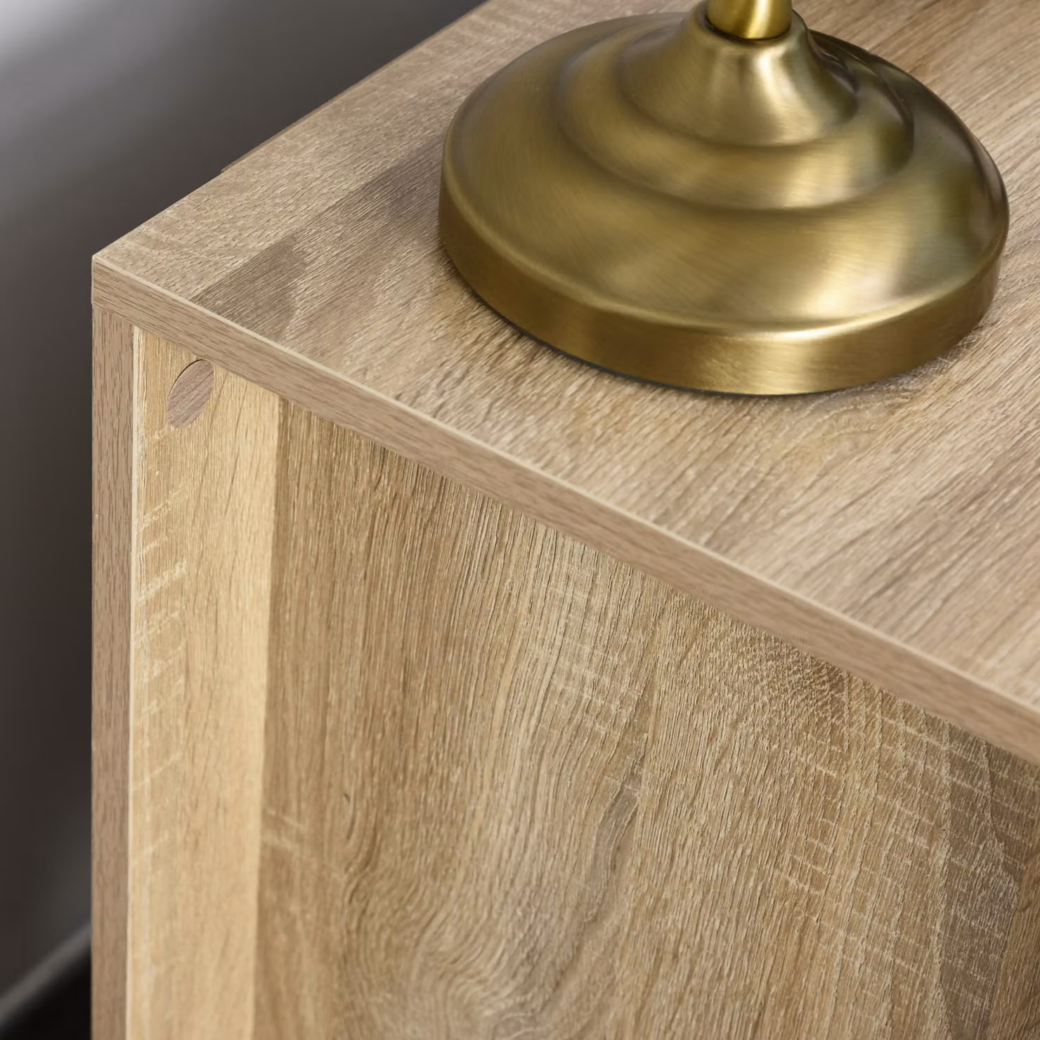 HOMCOM Modern Bedside Cabinet with 2 Drawers in Oak Brown and Silver Details – 4