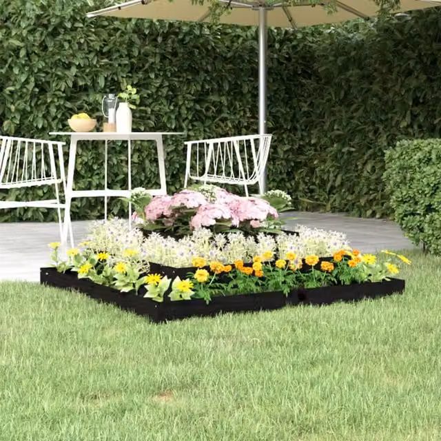 Berkfield Home Black Wooden Raised Bed Planter W: 110 cm, D: 110 cm, H: 27 cm – 1
