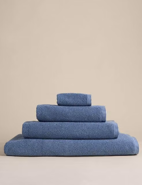 M&S Pure Cotton Rice Weave Bath Towel in Slate Blue