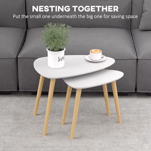 HOMCOM Set of 2 Nesting Coffee Tables with Oval MDF Tops and Four Legs in Grey – 3