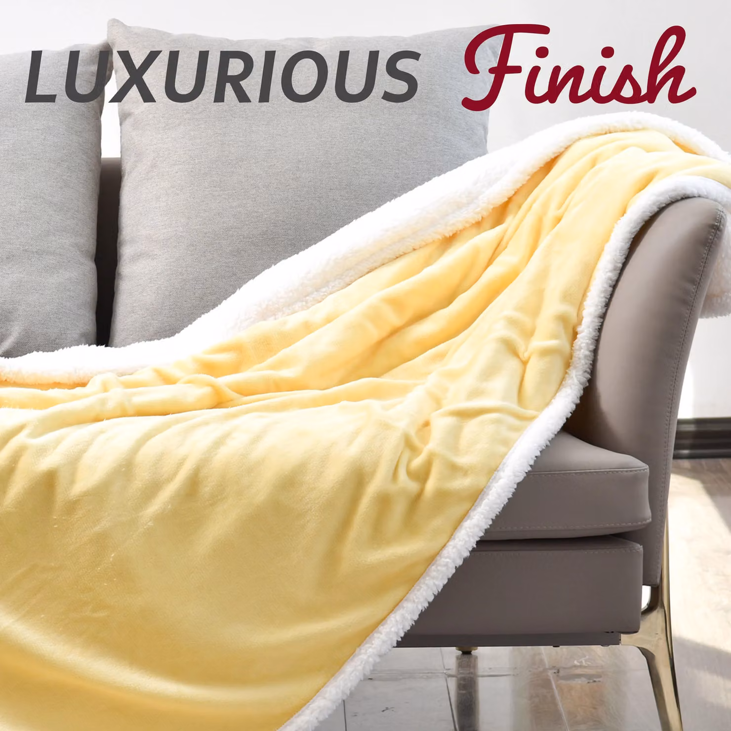 Glamhaus Electric Heated Reversible Fleece and Velvet Throw Blanket, Yellow, W/D: 160 x 130 cm – 2