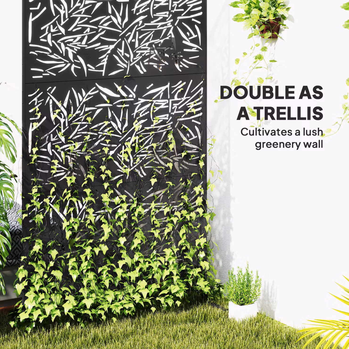 Outsunny Black Metal Freestanding Outdoor Privacy Screen and Decorative Garden Divider – 4
