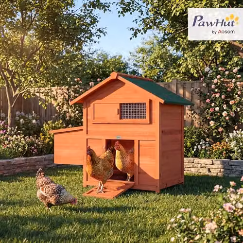 PawHut Orange Wooden Chicken Coop with Nesting Box for 2 Chickens, Ducks or Rabbits, H 96 x W 68 x D 68 cm – 2