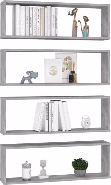 Berkfield Home Wall Mounted Cube Shelf Set of 4, Concrete Grey, W: 80 cm, D: 15 cm, H: 26.5 cm – 1