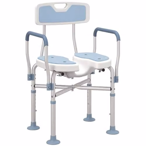 HOMCOM Padded Shower Chair with Hygiene Cut-Out Seat for Seniors, Blue, H 91.5 x W 53.0 x D 41.5 cm