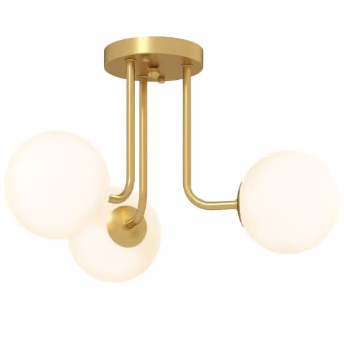HOMCOM 3-Light LED Ceiling Light with White Glass Sphere Shades and Gold Metal Finish, G9 Sockets