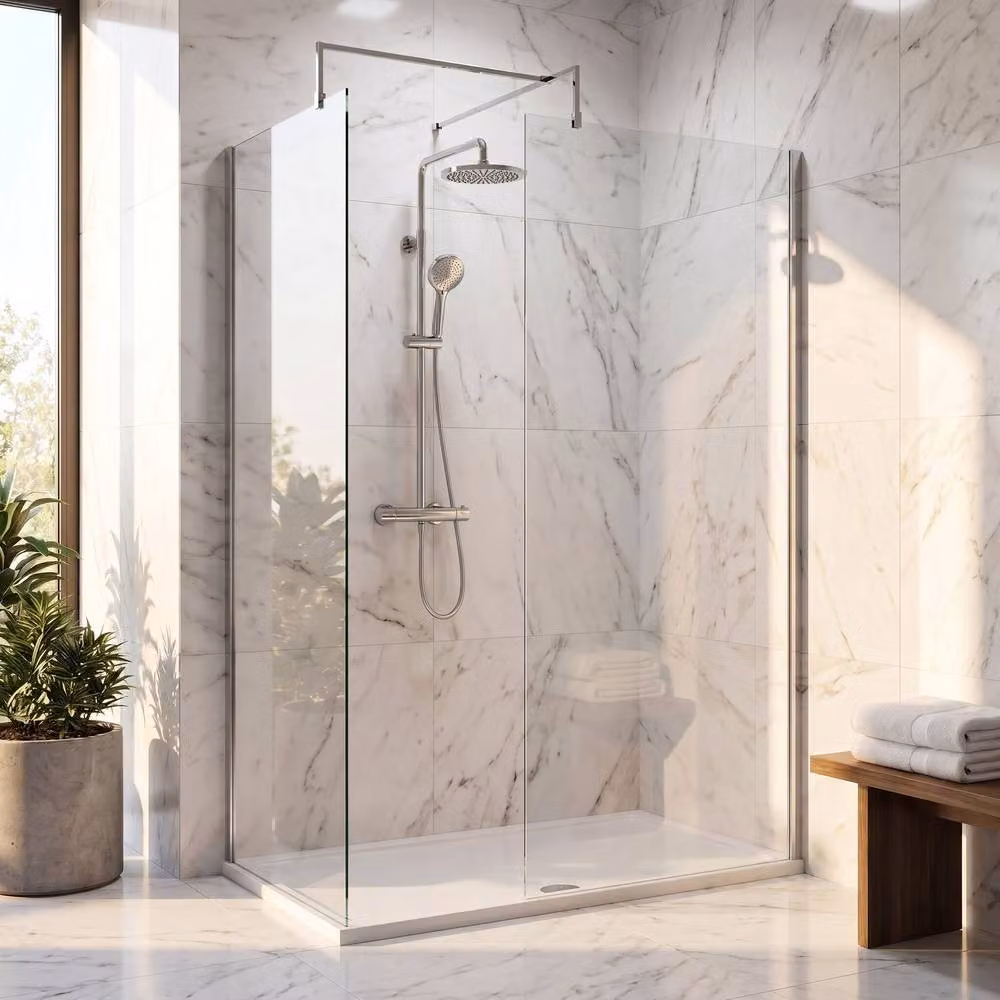Balterley Chrome Walk-In Wetroom Shower Bundle with Rectangular Glass Tray in Silver, W: 1400 mm, D: 700 mm – 2