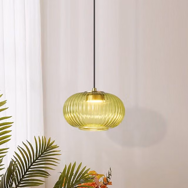 Garwarm Single Globe LED Pendant Light with Green Glass Sphere and Gold/Brass Finish – 1