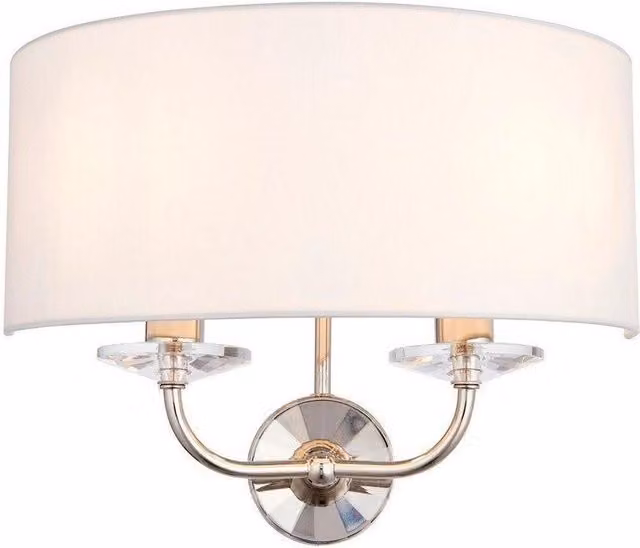 Netlighting Nixon 2 Light Indoor Candle Wall Light in Nickel Plate with White Faux Silk Shade, Grey