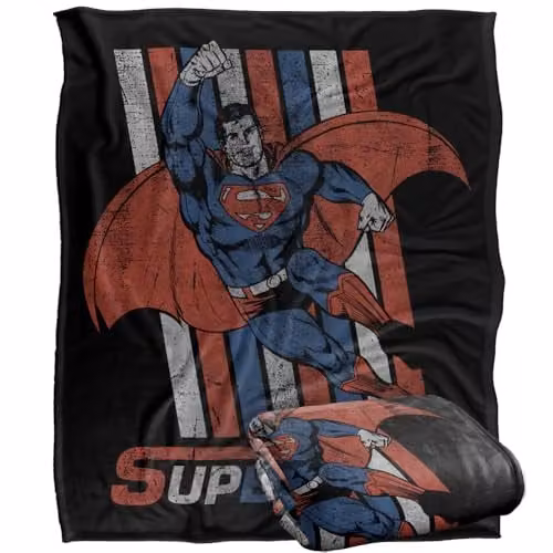 Warner Bros. Superman Retro Stripes Super Soft Silky Touch Fleece Throw Blanket, Multicolour, W: 127.0 cm x H: 152.4 cm