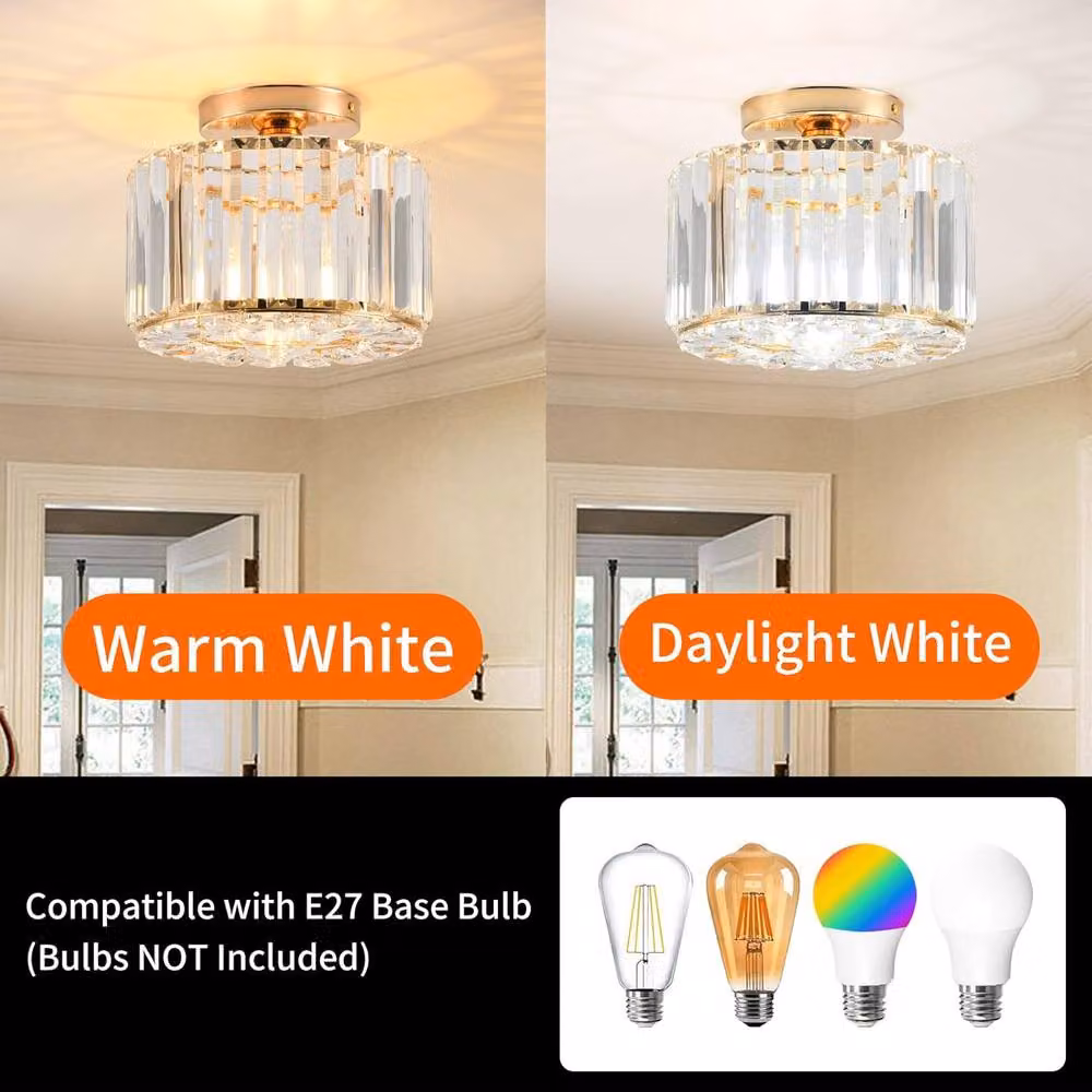 COMELY Modern Gold and Transparent Crystal Semi Flush Mount Ceiling Light – 2