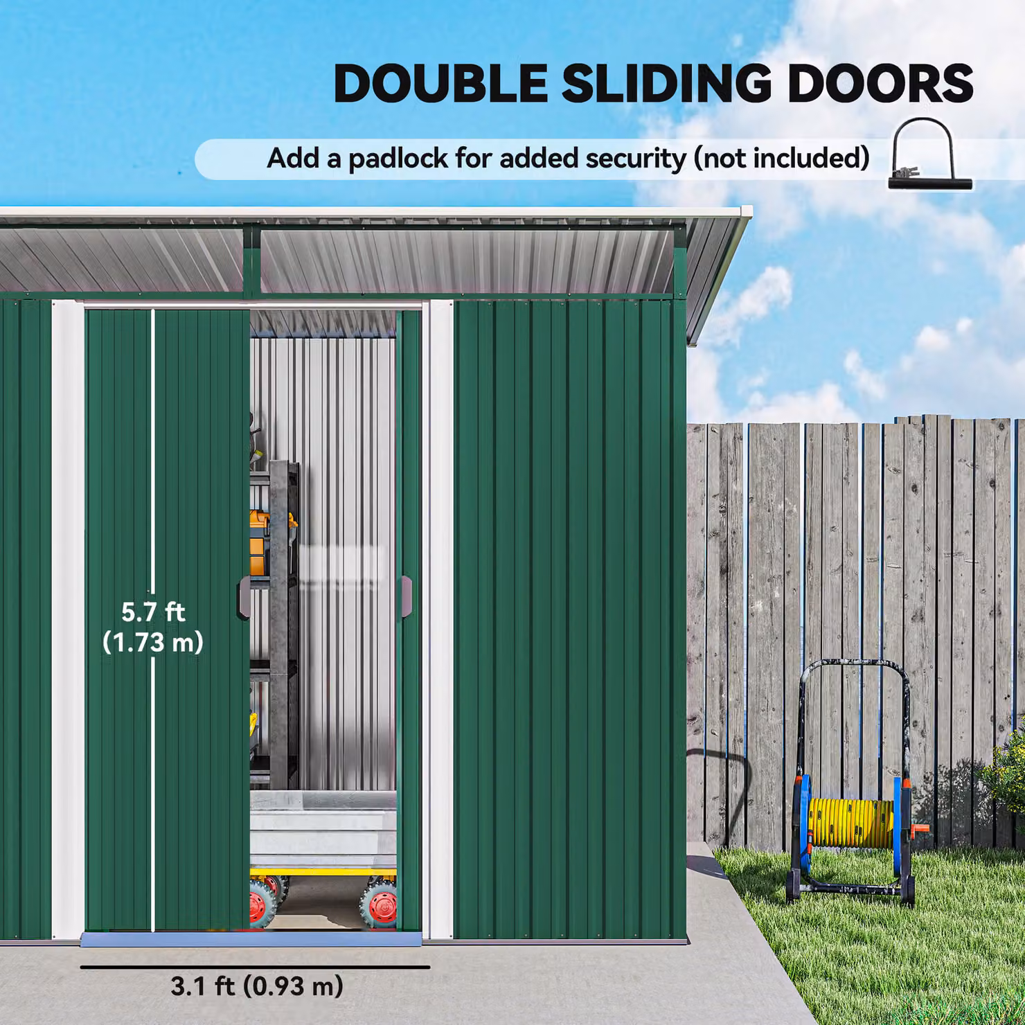 Outsunny Green Metal and Plastic Pent Roof Garden Shed with Ventilation, W: 133 cm, H: 200 cm – 5