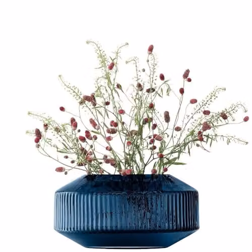 LSA International Rotunda Wide Vase, Blue, Height: 14 cm