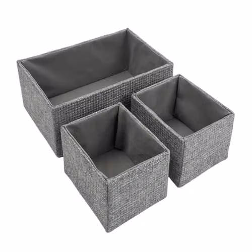 JVL Chroma Set of 3 Rectangular Fabric Storage Baskets in Grey, W/D/H: 30 x 20 x 13 cm – 1