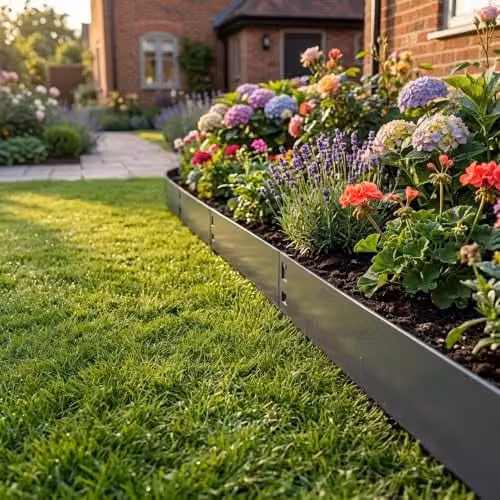 Nicoman Anthracite Steel Garden Border Edging Set, 5 x 1m Metal Lawn Edging Strips