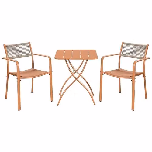 Core Products 3-Piece Bistro Garden Set with Two Rope-Back Armchairs and Folding Metal Table in White and Green – 1