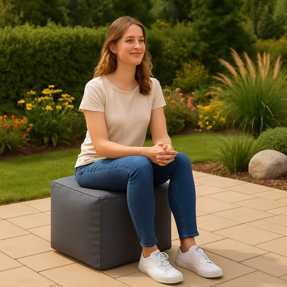 Homes-Linen Waterproof Bean Bag Footstool Cube in Grey, W/D/H: 40 x 40 x 40 cm – 3