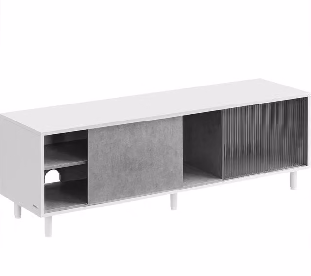 VASAGLE Modern TV Cabinet in White and Grey with Glass and Metal Details, W: 140.0 cm, D: 39.0 cm, H: 45.0 cm