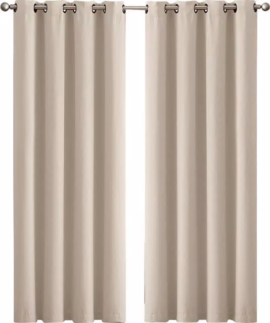 Marlow 2 Pack Triple Layer Eyelet Blackout Curtains in Beige and Black, Width: 137 cm, Height: 117 cm