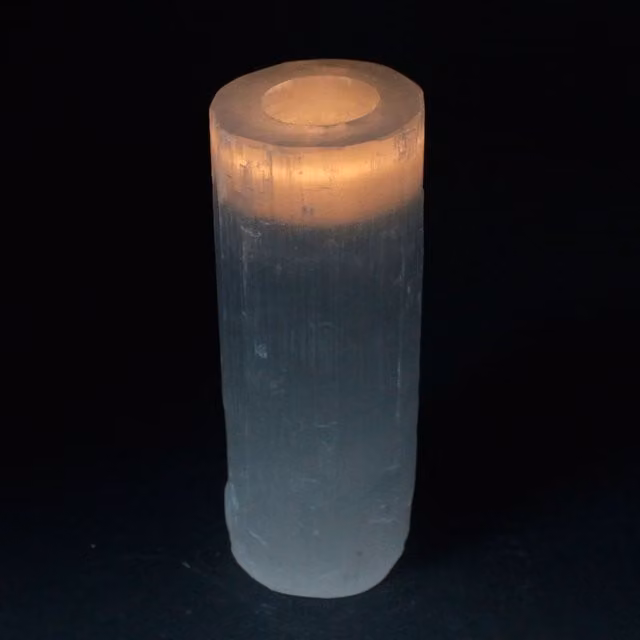 KDMK White Selenite Stone Candle Holder for Tealight or Pillar Candles
