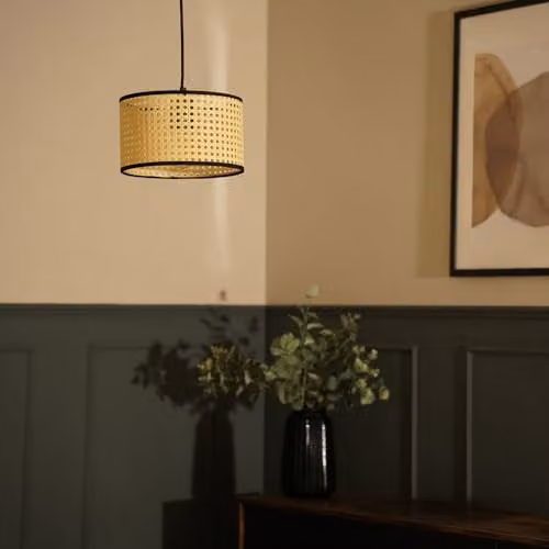ValueLights Reni Modern Natural Rattan Cylinder Lamp Shade in Beige and Black, Width: 25 cm – 3