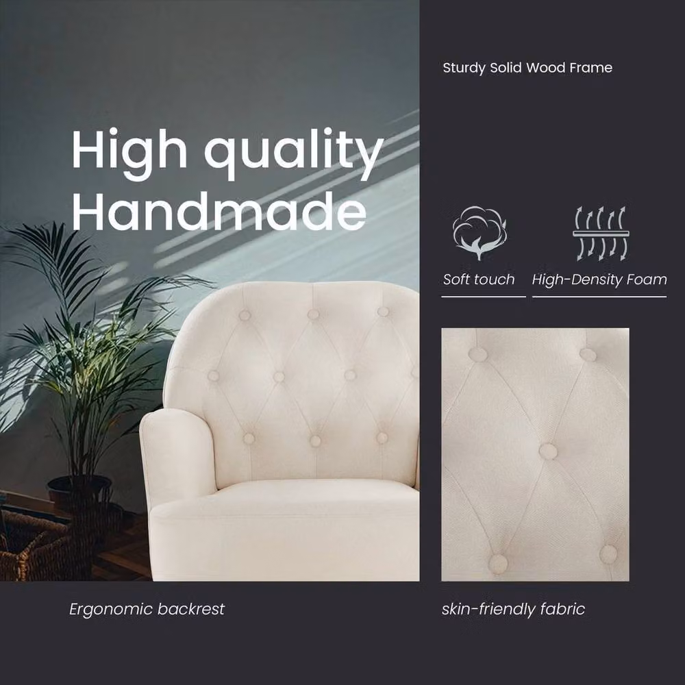 KORVIXA Beige Mid Century Tub Armchair with Metal Frame, Width: 100 cm – 3
