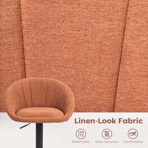 HOMCOM Set of 2 Swivel Bar Stools in Orange with Fabric Upholstery and Metal Base – 5