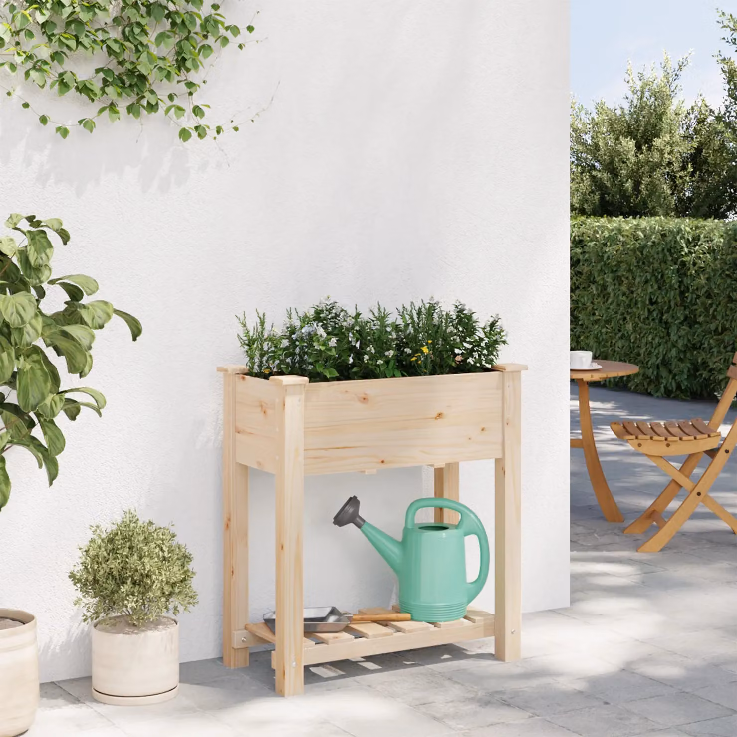 Berkfield Home Garden Planter with Shelf in Beige Solid Wood, W/D/H: 71 x 37 x 76.5 cm – 3