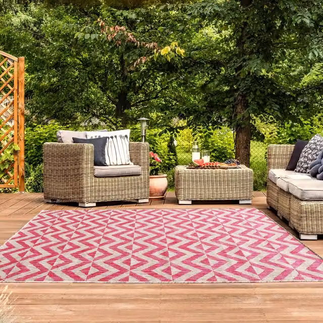 The Rug House Pink and Grey Geometric Flatweave Indoor Outdoor Rug, W: 230 cm, D: 160 cm