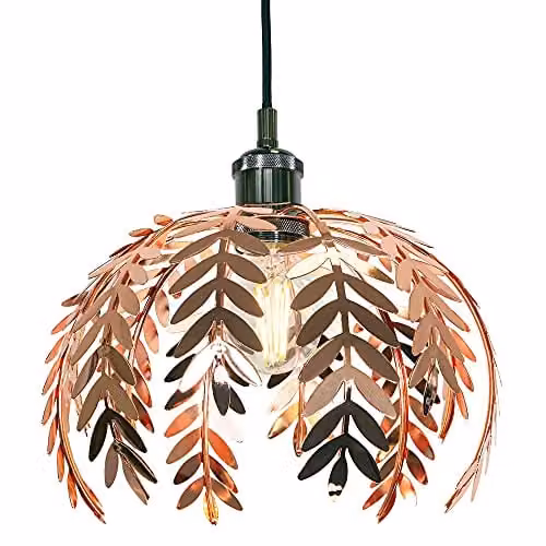 Happy Homewares Traditional Fern Leaf Easy Fit Ceiling Pendant Light Shade in Shiny Copper Finish, Diameter: 28 cm – 1