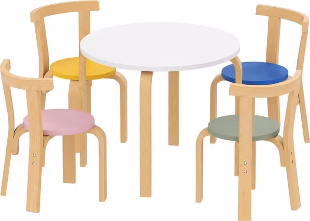 AIYAPLAY 5 Piece Wooden Kids Table and Chairs Set with Round Lacquered Table for Children Aged 3-8 Years