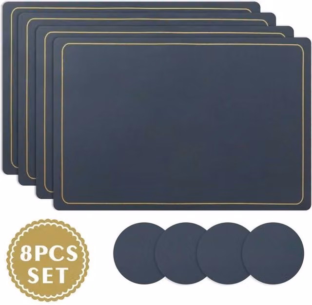 PAWNORA Rectangular Faux Leather Placemats in Blue