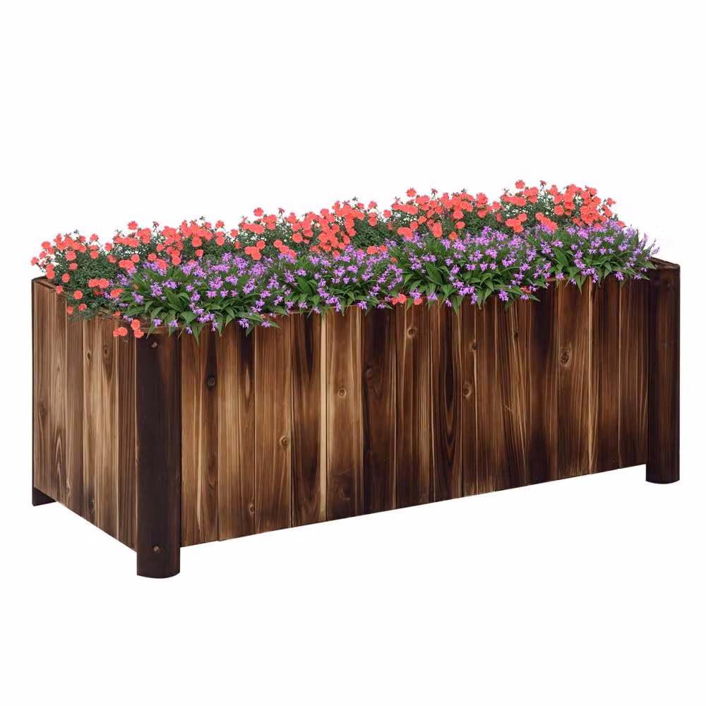 OUTSUNNY Wooden Raised Garden Bed with Drainage Gaps in Brown – 2
