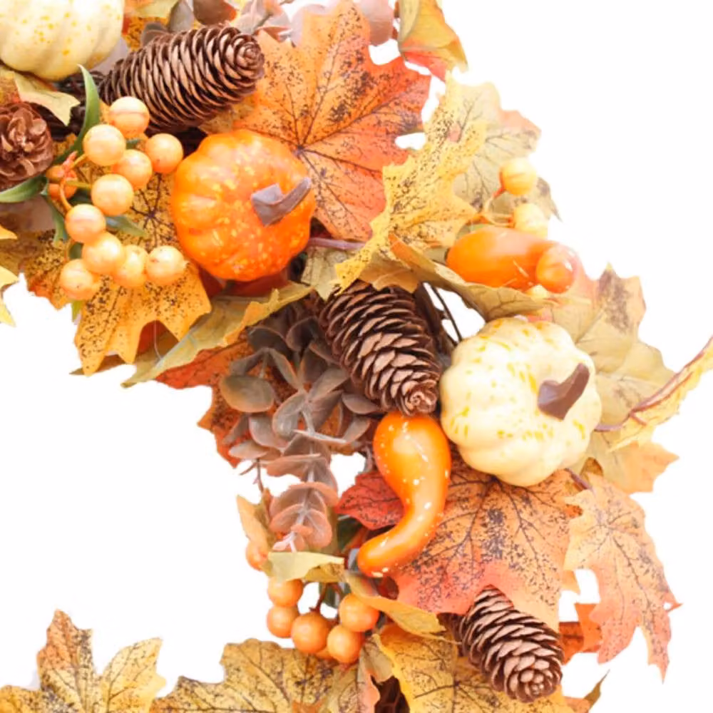 Garden Sanctuary Orange Artificial Floral Wreath for Autumn and Halloween Decor – 4