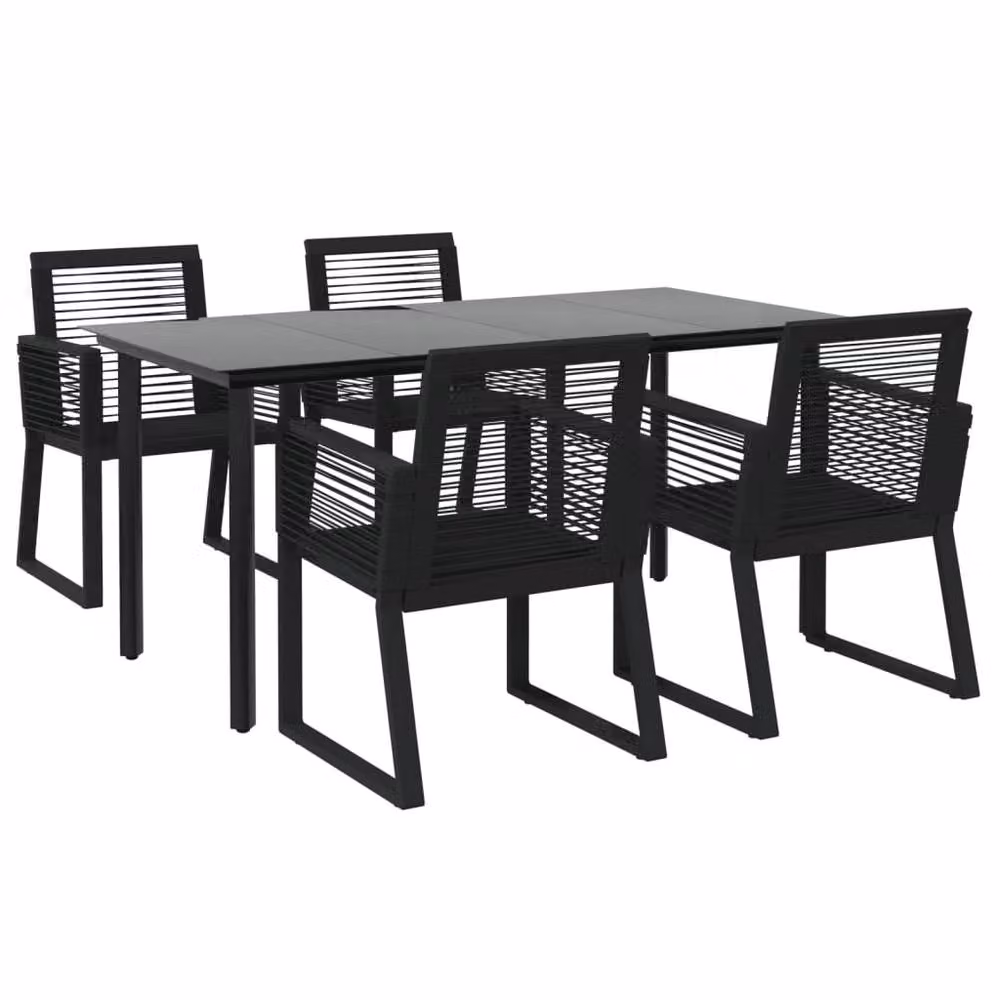 Berkfield Home 5 Piece Modern Garden Dining Set in Black PVC Rattan with Metal and Glass Details – 2
