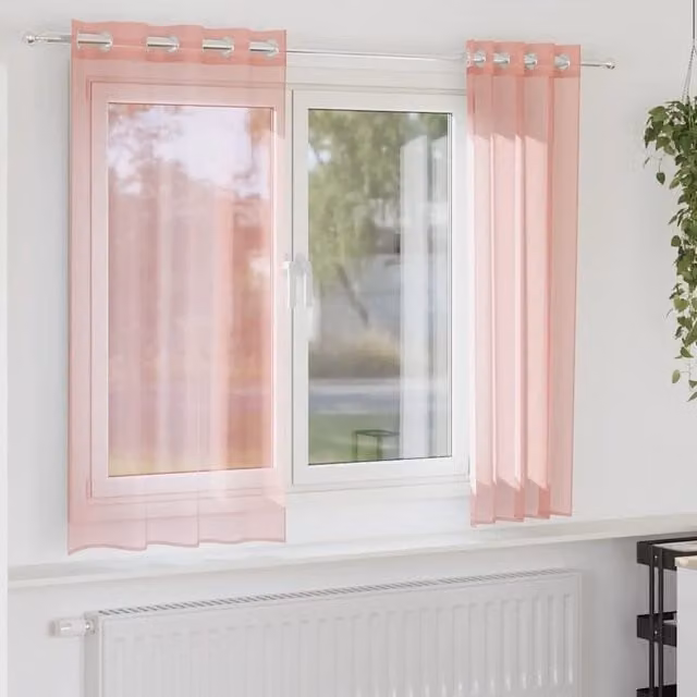 Berkfield Home Pink Voile Fabric Panel Curtains with Eyelets, 2 Pack, W: 140 cm, H: 140 cm