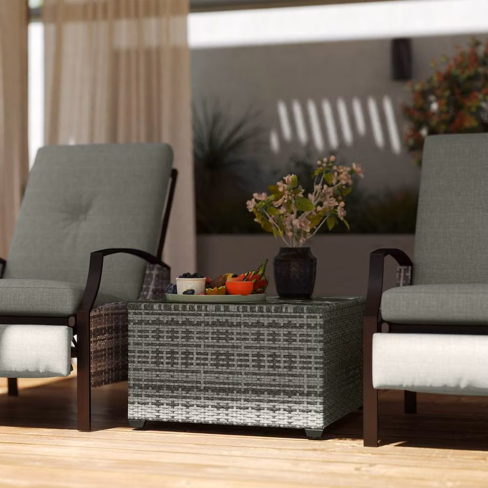 ERGOVEXA Grey Polyrattan Square Side Table with Glass Top, W/D/H: 62 x 62 x 38 cm – 4