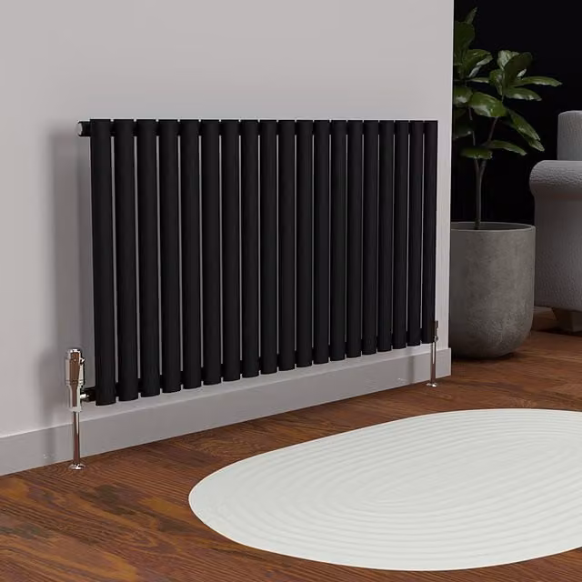 Lux Heat Oval Horizontal Coloured Radiator in Black, W: 114 cm, H: 60 cm