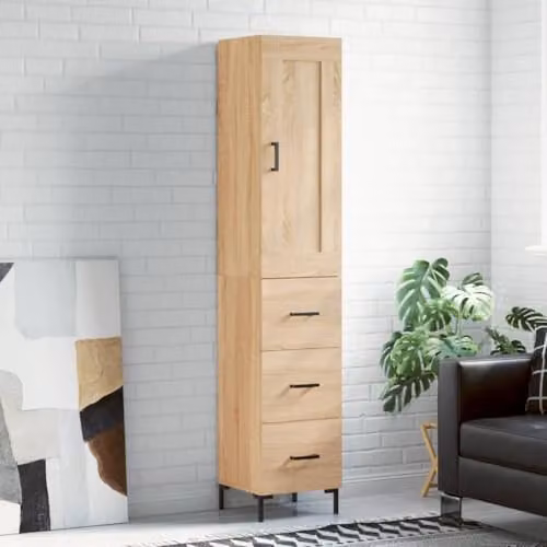 vidaXL Highboard in Sonoma Oak, Brown Modern Engineered Wood with Hinged Doors and Internal Shelves, W/D/H: 34.5 x 34.0 x 180.0 cm – 2