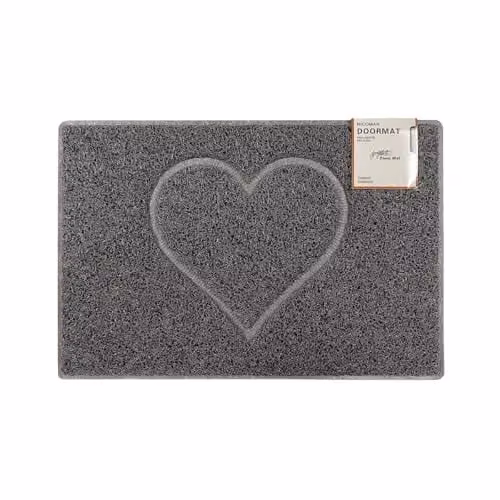 Oseasons Heart Medium Embossed Grey Vinyl Doormat with Non-Slip Open Backing – 1