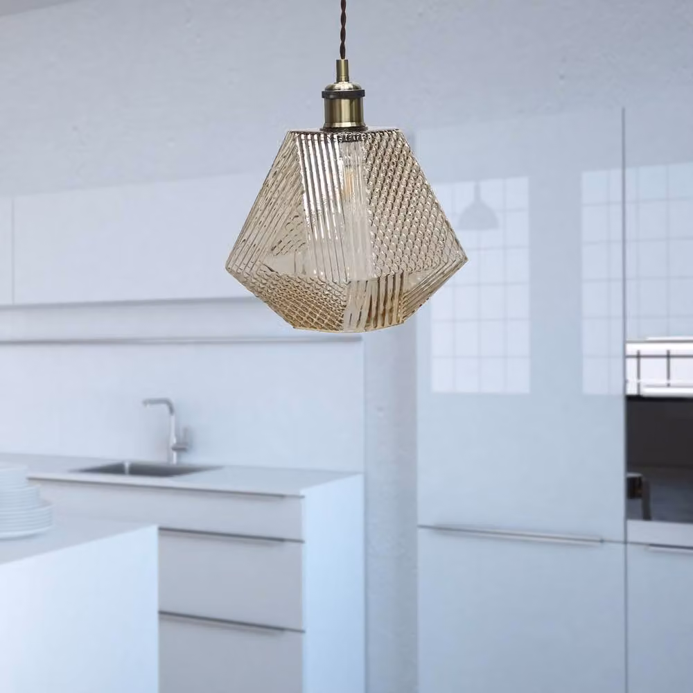 First Choice Lighting Lens Antique Brass Pendant Light with Champagne Textured Glass in Bronze – 2