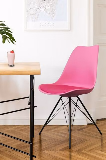 Fusion Living Soho Plastic Dining Chair with Black Metal Legs in Bright Pink